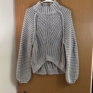 Free People Gray Cable Knit Turtleneck Sweater Size M